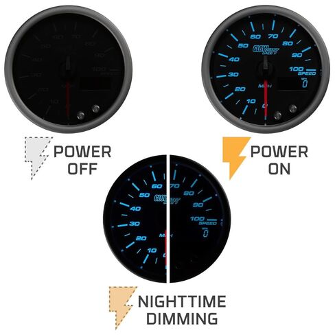 GlowShift ملون 7 ألوان 100 ميل في الساعة GPS مقياس السرعة مع هوائي مستشعر السرعة - يتم تركيبه في لوحة القيادة المخصصة - عداد المسافات - عداد الرحلة القابل لإعادة الضبط - قرص أسود - عدسة مدخنة - 3-3/8 بوصة 85 مم in Saudi Arabia