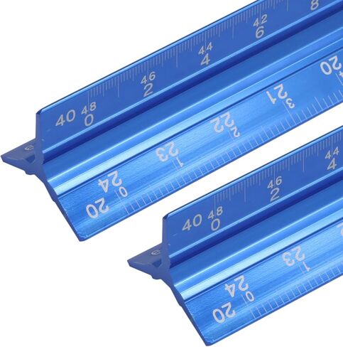 Biaungdo 2 Pack Engineer Scale Ruler, 12 Inch Solid Aluminum Triangular Drafting Tool, Laser-Etched Scales Ruler for Civil Engineer, Blue(1:10, 1:20, 1:30, 1:40, 1:50, 1:60) in Kuwait