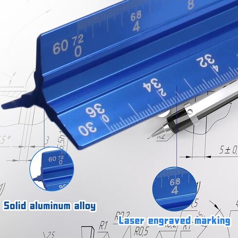 Biaungdo 2 Pack Engineer Scale Ruler, 12 Inch Solid Aluminum Triangular Drafting Tool, Laser-Etched Scales Ruler for Civil Engineer, Blue(1:10, 1:20, 1:30, 1:40, 1:50, 1:60) in Kuwait