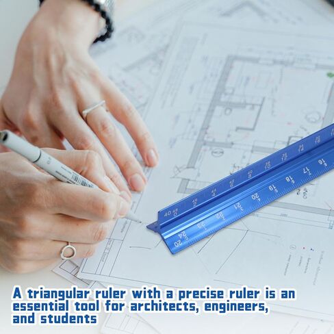 Biaungdo 2 Pack Engineer Scale Ruler, 12 Inch Solid Aluminum Triangular Drafting Tool, Laser-Etched Scales Ruler for Civil Engineer, Blue(1:10, 1:20, 1:30, 1:40, 1:50, 1:60) in Kuwait
