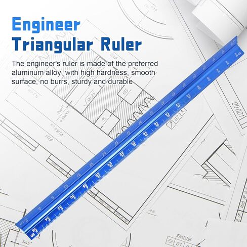 Biaungdo 2 Pack Engineer Scale Ruler, 12 Inch Solid Aluminum Triangular Drafting Tool, Laser-Etched Scales Ruler for Civil Engineer, Blue(1:10, 1:20, 1:30, 1:40, 1:50, 1:60) in Kuwait