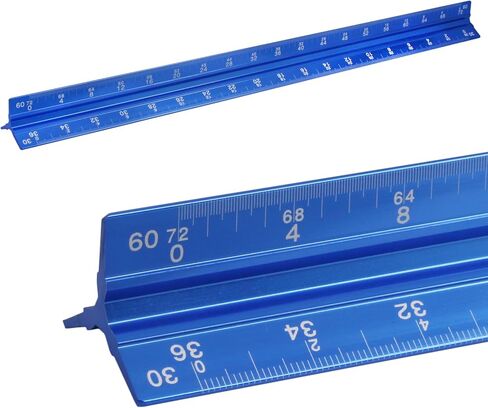 Biaungdo 2 Pack Engineer Scale Ruler, 12 Inch Solid Aluminum Triangular Drafting Tool, Laser-Etched Scales Ruler for Civil Engineer, Blue(1:10, 1:20, 1:30, 1:40, 1:50, 1:60) in Kuwait