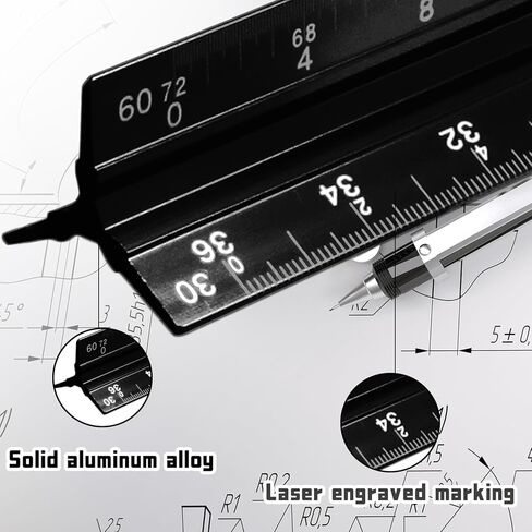 Biaungdo 2 Pack Engineer Scale Ruler, 12 Inch Solid Aluminum Triangular Drafting Tool, Laser-Etched Scales Ruler for Civil Engineer, Blue(1:10, 1:20, 1:30, 1:40, 1:50, 1:60) in Saudi Arabia