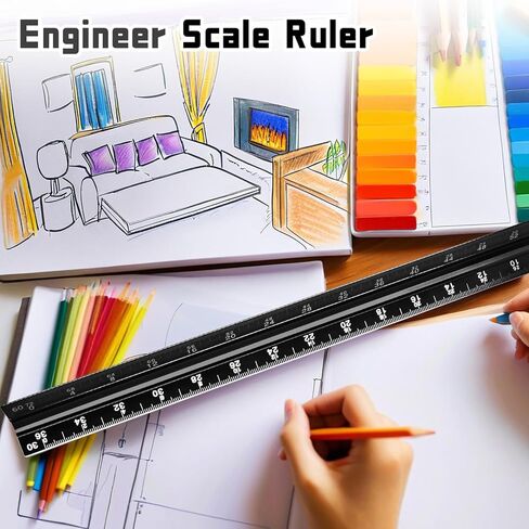 Biaungdo 2 Pack Engineer Scale Ruler, 12 Inch Solid Aluminum Triangular Drafting Tool, Laser-Etched Scales Ruler for Civil Engineer, Blue(1:10, 1:20, 1:30, 1:40, 1:50, 1:60) in Saudi Arabia