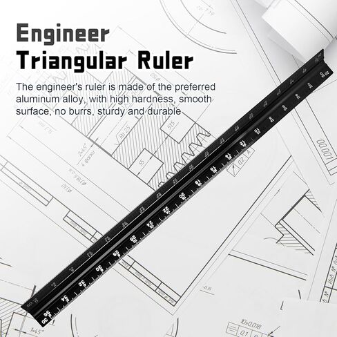 Biaungdo 2 Pack Engineer Scale Ruler, 12 Inch Solid Aluminum Triangular Drafting Tool, Laser-Etched Scales Ruler for Civil Engineer, Blue(1:10, 1:20, 1:30, 1:40, 1:50, 1:60) in Saudi Arabia