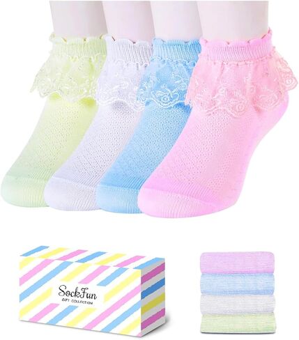 جوارب Sockfun للأطفال المكشكشة، جوارب دانتيل مكشكشة لحديثي الولادة للفتيات الصغيرات in Saudi Arabia