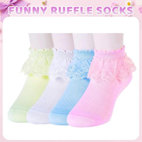 جوارب Sockfun للأطفال المكشكشة، جوارب دانتيل مكشكشة لحديثي الولادة للفتيات الصغيرات in Saudi Arabia