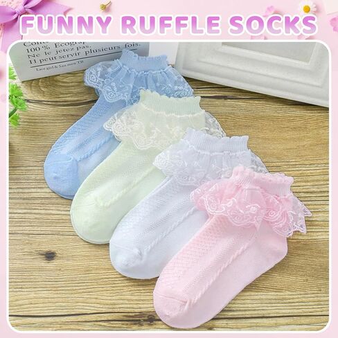 جوارب Sockfun للأطفال المكشكشة، جوارب دانتيل مكشكشة لحديثي الولادة للفتيات الصغيرات in Saudi Arabia