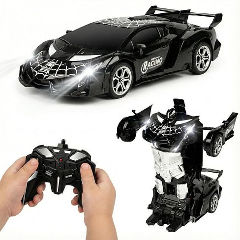Rechargeable Transform Remote Control Spider Car, Black Transforming RC Robot Toy 1:18, One-Key Deformation, 360° Drifting Vehicle for Kids Ages 3-7 in Saudi Arabia