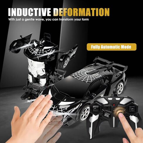 Rechargeable Transform Remote Control Spider Car, Black Transforming RC Robot Toy 1:18, One-Key Deformation, 360° Drifting Vehicle for Kids Ages 3-7 in Saudi Arabia