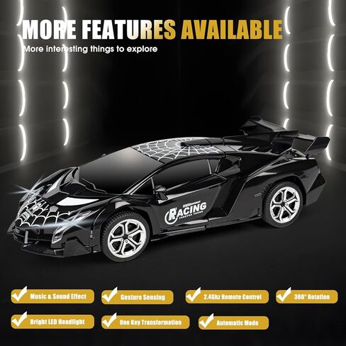 Rechargeable Transform Remote Control Spider Car, Black Transforming RC Robot Toy 1:18, One-Key Deformation, 360° Drifting Vehicle for Kids Ages 3-7 in Saudi Arabia