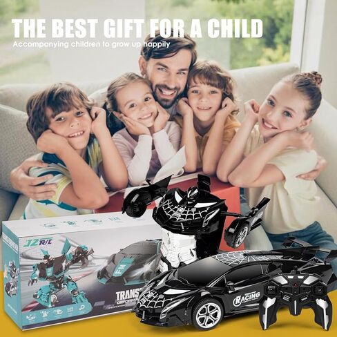 Rechargeable Transform Remote Control Spider Car, Black Transforming RC Robot Toy 1:18, One-Key Deformation, 360° Drifting Vehicle for Kids Ages 3-7 in Saudi Arabia