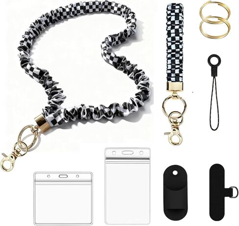 Stretchy Scrunchie Lanyard for ID Badges & Keys – with Silicone Pen Holder | Cute & Secure Scrunchie Lanyards for Teachers, Nurses, Women (Checkered) in Saudi Arabia