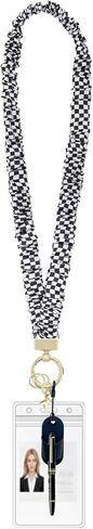 Stretchy Scrunchie Lanyard for ID Badges & Keys – with Silicone Pen Holder | Cute & Secure Scrunchie Lanyards for Teachers, Nurses, Women (Checkered) in Saudi Arabia
