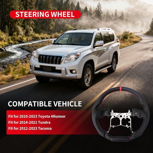عجلة قيادة تويوتا أصلية تناسب 2010-2023 Toyota 4Runner، تناسب 2014-2021 Tundra، تناسب 2012-2023 Tacoma D على شكل عجلة قيادة جلدية مسطحة سوداء مثقوبة (بدون وظيفة ساخنة) in Kuwait