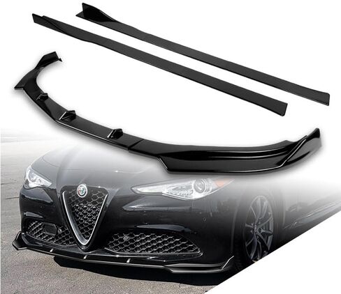 Stay-Tuned, 9PCS Sport-Style ABS Front Bumper Lip Spoiler Body Kit + Universal 86" x 4" Side Skirts, Compatible with 2017-2021 Alfa Romeo Giulia, Exterior Accessory (Painted Black) in Saudi Arabia