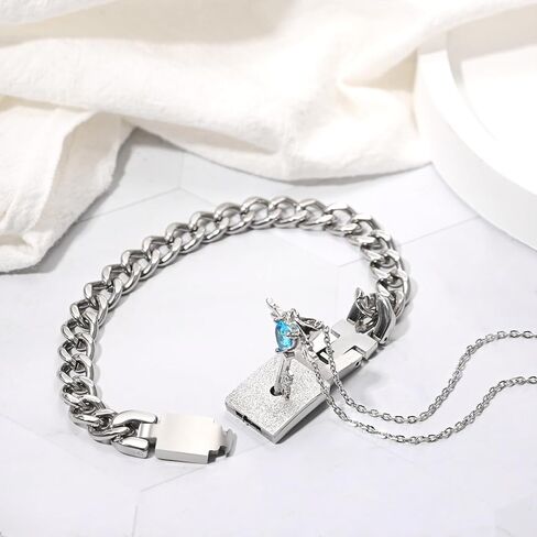 Lock and Key Bracelet Necklace Set: Stainless Steel Locking Bracelet Angel Wing Heart Key Pendant Couples Jewelry Anniversary Weddings Valentines Gifts for Men Women in Kuwait