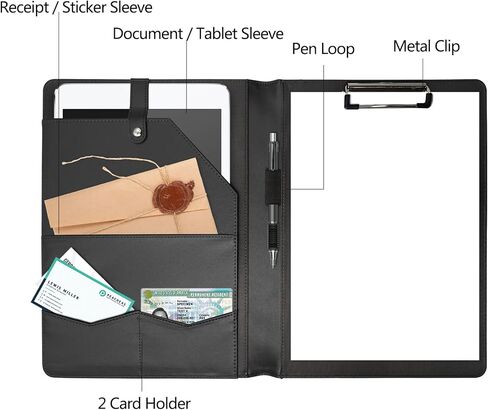 حافظة Padfolio Portfolio Binder، حافظة جلدية بمجلد الحافظة، حافظة أوراق فضفاضة مع غطاء مجلد بني مع جيوب، مجلد استئناف للأعمال المكتبية واجتماعات الرجال والنساء (A4، بني) in Kuwait