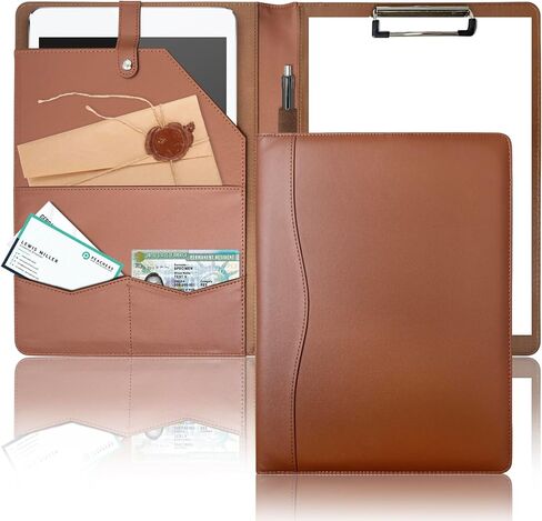 حافظة Padfolio Portfolio Binder، حافظة جلدية بمجلد الحافظة، حافظة أوراق فضفاضة مع غطاء مجلد بني مع جيوب، مجلد استئناف للأعمال المكتبية واجتماعات الرجال والنساء (A4، بني) in Kuwait