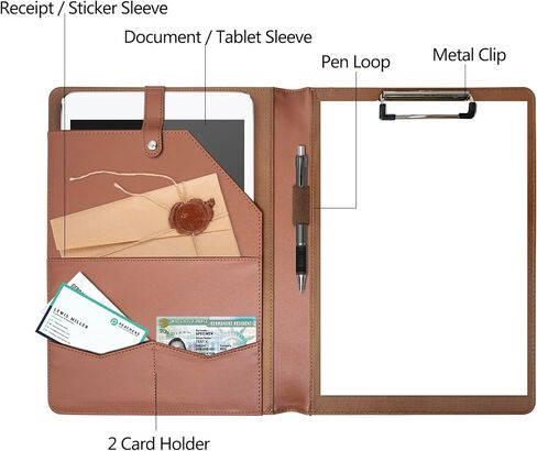 حافظة Padfolio Portfolio Binder، حافظة جلدية بمجلد الحافظة، حافظة أوراق فضفاضة مع غطاء مجلد بني مع جيوب، مجلد استئناف للأعمال المكتبية واجتماعات الرجال والنساء (A4، بني) in Kuwait