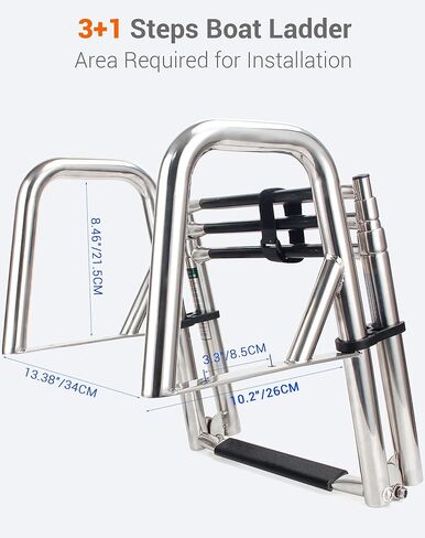 سلم قارب عائم بـ 4 خطوات، سلم خلفي قابل للطي من الفولاذ المقاوم للصدأ قابل للطي، سلم داخلي عالي التحمل مخصص للسباحة مع سلم درابزين يدوي بدواسة (سلم ذو 4 خطوات) in Kuwait