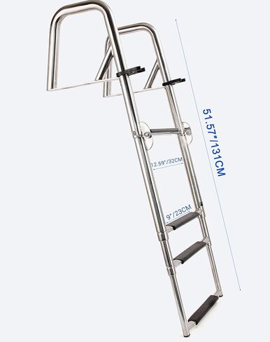 سلم قارب عائم بـ 4 خطوات، سلم خلفي قابل للطي من الفولاذ المقاوم للصدأ قابل للطي، سلم داخلي عالي التحمل مخصص للسباحة مع سلم درابزين يدوي بدواسة (سلم ذو 4 خطوات) in Kuwait
