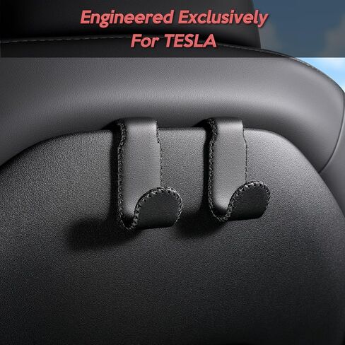 خطافات مقعد السيارة لسيارة Tesla Model Y (Juniper) موديل 3 (Highland)، مغلفة بالجلد مع قلب من الفولاذ المقاوم للصدأ وخياطة يدوية، حامل حقيبة شماعات للمحفظة، منظمات ظهر مقعد السيارة (أسود - عبوتان) in Kuwait