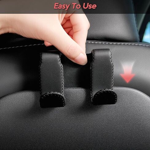 خطافات مقعد السيارة لسيارة Tesla Model Y (Juniper) موديل 3 (Highland)، مغلفة بالجلد مع قلب من الفولاذ المقاوم للصدأ وخياطة يدوية، حامل حقيبة شماعات للمحفظة، منظمات ظهر مقعد السيارة (أسود - عبوتان) in Kuwait