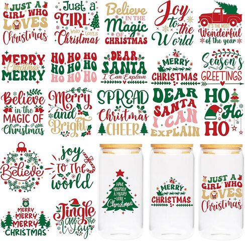 UV DTF Cup Wraps Transfer - 20 Sheet Christmas UV DTF Transfer Sticker, Winter UVDTF Cup Wraps, Red Green Yelloween Color Christmas Quote Design, Interesting Festival Vibe Decoration in Saudi Arabia