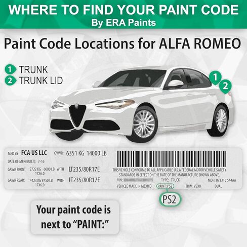 دهانات ERA 217/PAH - لون أبيض لامع لجرة طلاء ALFA ROMEO ذات المطابقة التامة للسيارات - مجموعة أساسية in Kuwait