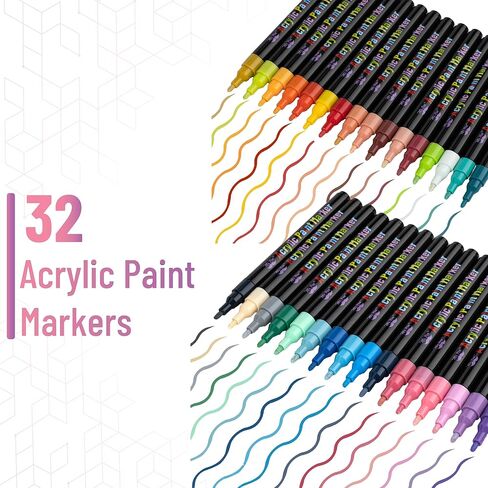 Mr. Pen- Acrylic Paint Markers, 32 pcs, Colorful, Acrylic Paint Pens for Rocks, Wood, Canvas, Stone, Glass, Ceramic Surfaces, Christmas Gift in Saudi Arabia