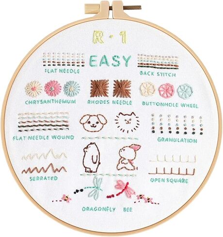 PALUPJEF Embroidery kit for beginnerand Needlework Kit for Adults, 4 Hoop Set to Learn 38 Stitches with Pre-Stamped Patterns, Complete Starter Kit with Instructions, DIY Gift for Women in Saudi Arabia