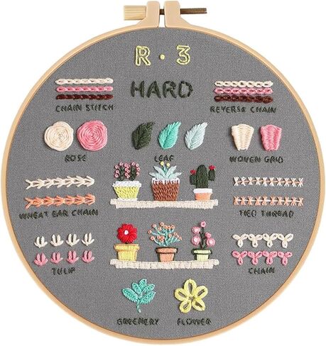 PALUPJEF Embroidery kit for beginnerand Needlework Kit for Adults, 4 Hoop Set to Learn 38 Stitches with Pre-Stamped Patterns, Complete Starter Kit with Instructions, DIY Gift for Women in Saudi Arabia
