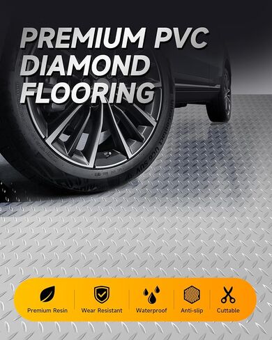 سجادة أرضية المرآب مقاس 8 × 20 قدم، لفة أرضية من الراتنج PVC الفاخر بسمك 2.8 مم | شديدة التحمل ومتينة | واقي لوحة ماسية للسيارة، وسيارات الدفع الرباعي، والبيك اب، والمقطورة، وصالة الألعاب الرياضية والطابق السفلي (فضي) in Kuwait