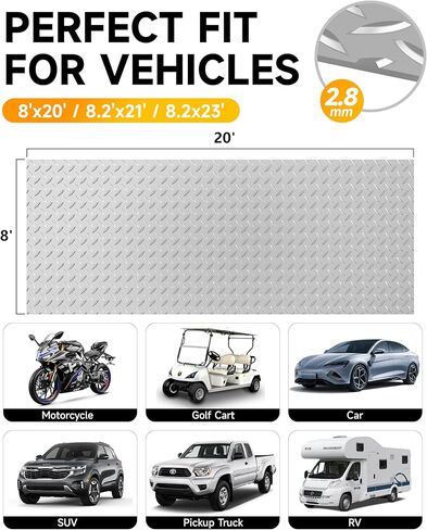 سجادة أرضية المرآب مقاس 8 × 20 قدم، لفة أرضية من الراتنج PVC الفاخر بسمك 2.8 مم | شديدة التحمل ومتينة | واقي لوحة ماسية للسيارة، وسيارات الدفع الرباعي، والبيك اب، والمقطورة، وصالة الألعاب الرياضية والطابق السفلي (فضي) in Kuwait
