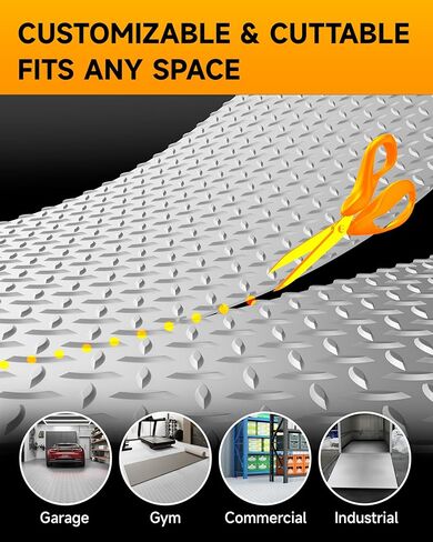 سجادة أرضية المرآب مقاس 8 × 20 قدم، لفة أرضية من الراتنج PVC الفاخر بسمك 2.8 مم | شديدة التحمل ومتينة | واقي لوحة ماسية للسيارة، وسيارات الدفع الرباعي، والبيك اب، والمقطورة، وصالة الألعاب الرياضية والطابق السفلي (فضي) in Kuwait