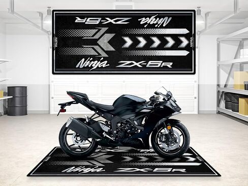 سجادة دراجة نارية MPM لـ ZX-6R قابلة للغسل وغير قابلة للانزلاق ومقاومة للزيت والماء في المرآب وصالة العرض والعمل | أسود معدني مسطح - أبنوسي - مقاس 1: 86.6 × 39.4/220 × 100 سم in Kuwait