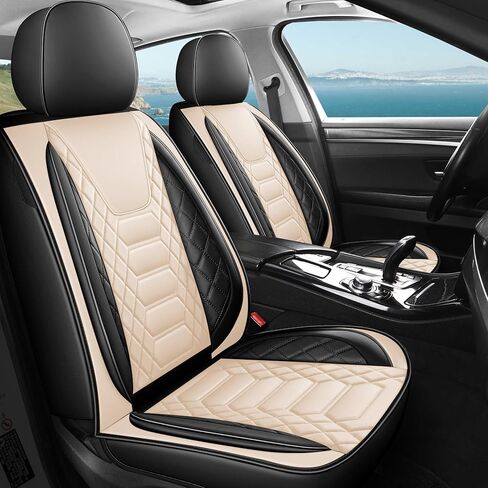 أغطية مقاعد السيارة FREESOO أمامية فقط قطعتين، غطاء واقي لمقعد السائق من الجلد متوافق مع جميع أنحاء العالم لسيارة سيدان SUV بيك اب شاحنة فان (أسود 8-2 قطعة) in Kuwait