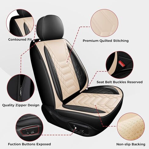 أغطية مقاعد السيارة FREESOO أمامية فقط قطعتين، غطاء واقي لمقعد السائق من الجلد متوافق مع جميع أنحاء العالم لسيارة سيدان SUV بيك اب شاحنة فان (أسود 8-2 قطعة) in Kuwait