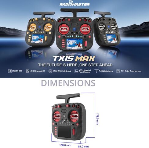 وحدة تحكم راديو RADIOMASTER TX15 Max 3.5 بوصة IPS تعمل باللمس ExpressLRS مع ميكروفون جيروسكوبي مدمج AG02 CNC Hall Gimbal (وضع FCC أحمر 2 مع 6200 مللي أمبير في الساعة) in Saudi Arabia