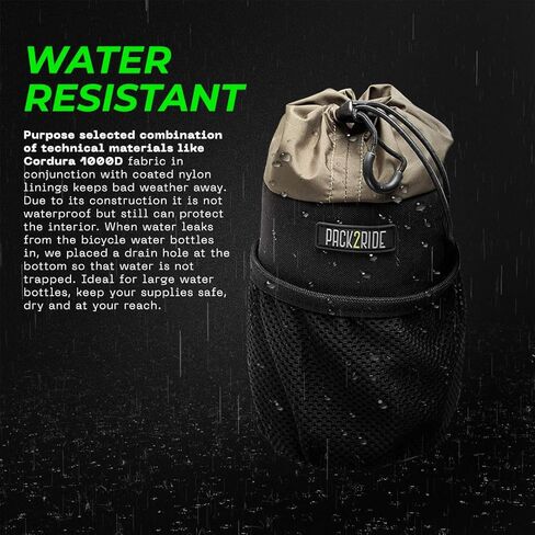 حقيبة مقود دراجة Bongo - مقاومة للماء، نسيج كوردورا متين وحامل زجاجة مياه كبير للدراجة - مساحة تخزين أمامية لركوب الدراجات، حقيبة جذعية لرحلات ركوب الدراجات (أسود) in Kuwait
