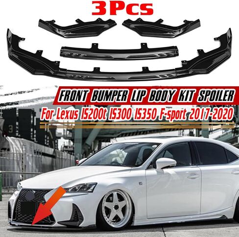 Front Bumper Lip Fit for Lexus is-Series F-Sport 2017-2020,3 PCS Front Bumper Lip Body Kit Spoiler Compatible with Lexus is-Series F-Sport 2017-2020 Front Splitter, Gloss Black in Saudi Arabia