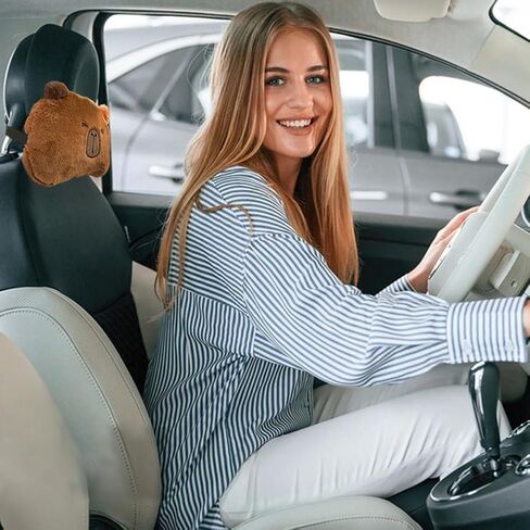 LYFJMUS 4 عبوات من وسادة مسند رأس السيارة القطيفة كابيبارا ووسادة دعم قطنية كاواي بلاشيز كابيبارا مسند رأس محشو ديكور سيارة لطيف لقيادة السيارة in Kuwait
