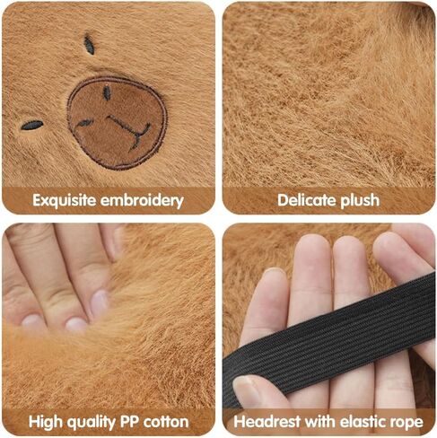 LYFJMUS 4 Pack Plush Capybara Car Headrest Pillow and Lumbar Support Pillow Kawaii Plushies Capybara Stuffed Headrest Cute Car Decor for Car Driving in Kuwait