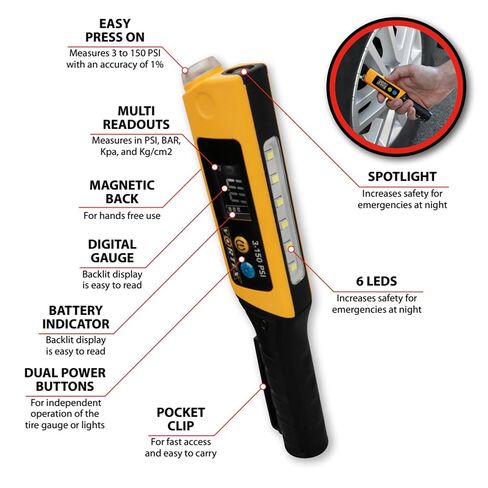 أداة الأداء Vortex W7910 مقياس ضغط الإطارات الرقمي مع ضوء LED 180 لومن قابل لإعادة الشحن PSI BAR KPA مقياس للسيارات والشاحنات والدراجات النارية والدراجات والجراج وإكسسوارات السيارات هدايا للرجال in Saudi Arabia