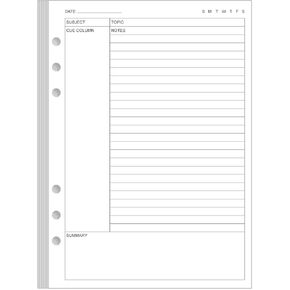 Cornell Notes Filler Paper for A5 Binder - 6 Hole Cornell Notes Refills Paper, 50 Sheets/100Pages, 100gsm, White, 5.8'' x 8.5'' in Kuwait