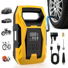 CARSUN AC/DC Tire Inflator Portable Air Compressor, Dual Power for Home 110V AC and Car 12V DC Air Pump with Pressure Gauge, Auto Shutoff, Tire Pump for Car Motorcycle Bicycle and Other Inflatables in Saudi Arabia