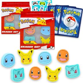Pokemon Erasers for Kids - Bundle with 8 Erasers Featuring Pikachu, Squirtle, Charmander Plus Stickers & Trading Cards | Pokemon School Supplies Bulk for Kids in Saudi Arabia