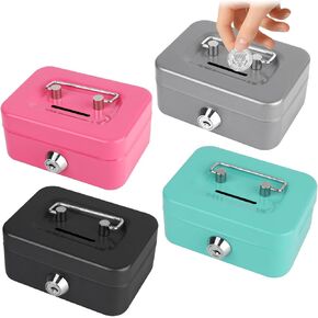4 Pcs Metal Cash Box Set with Key Lock,4.5" x 3.3" x 2" Steel Money Box for Coins Bills,Portable Mini Safe Piggy Bank for Kids,Christmas Gifts Without Money Tray(Black/Green/Gray/Pink) in Saudi Arabia