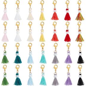 AHANDMAKER 28Pcs 14 Colors Mini Tassel with Lobster Clasp, 28Pcs Clip on Charm Craft Tassels with Imitation Pearl for Bracelets Jewelry Making Key Chain and Craft Supplies in Kuwait